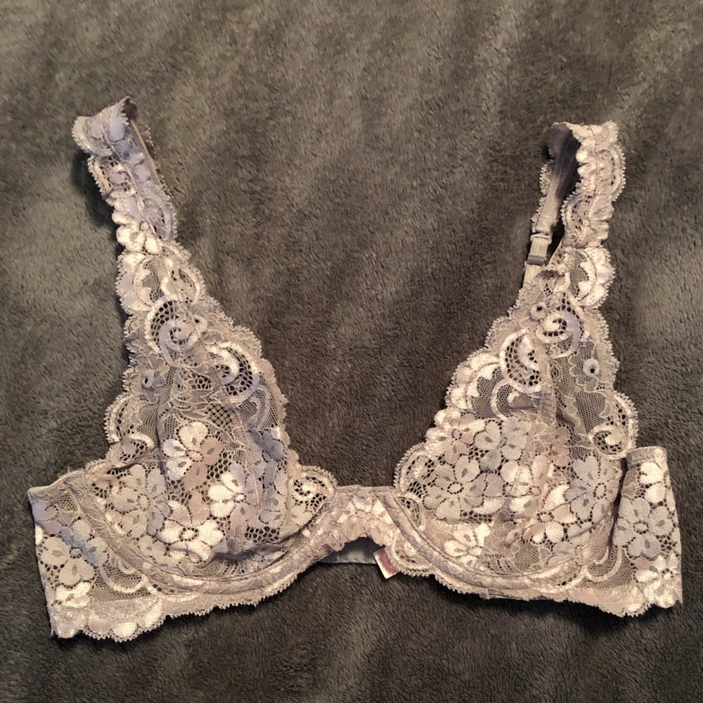 34B gray and light pink lace Victoria’s Secret bra